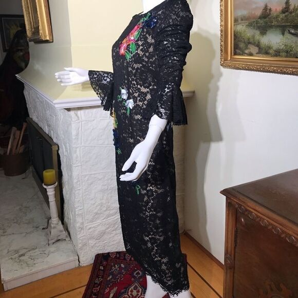 $4,500 Monique Lhuillier Sequin Floral Black Lace Dress - Picture 5 of 9
